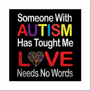 Autism Love Needs No Words Autism Awareness Supportshirt Dad Mom Posters and Art